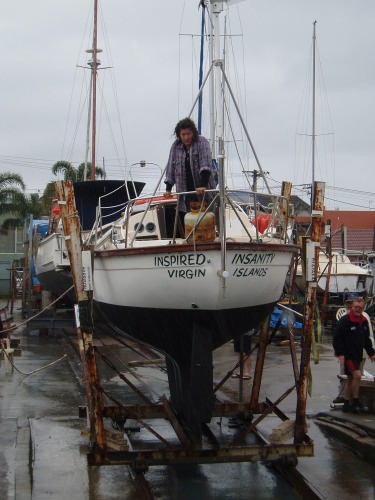Donna on board as her boat is gently slipped. © Jane Pares - IMB